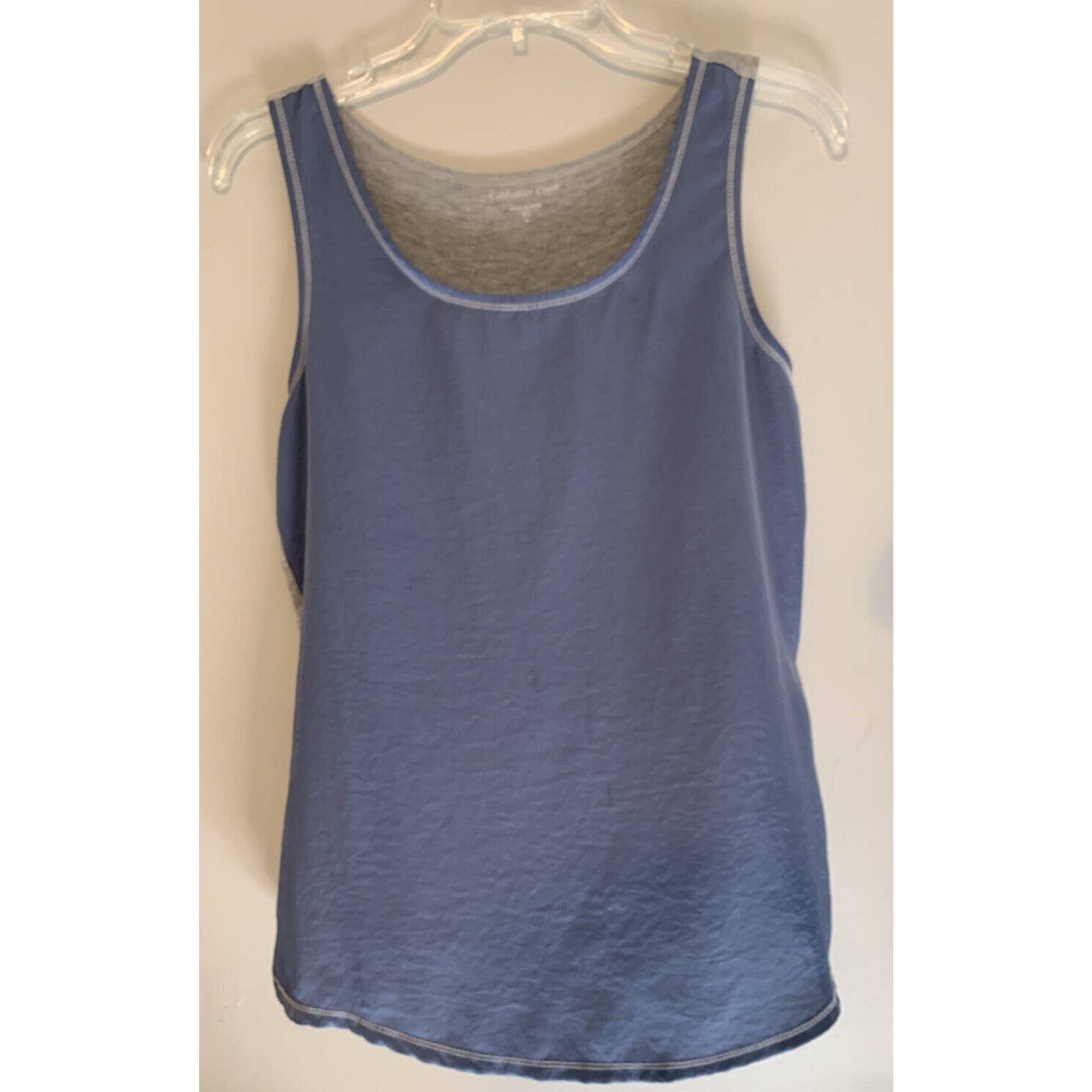 Coldwater Creek Tank Top Blue And Gray Contrast Stitching Xs Satin